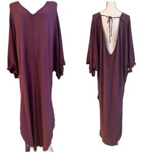 Free People Intimately Oversize Maxi Lounge Dress Plum Low Back with Tie SZ S